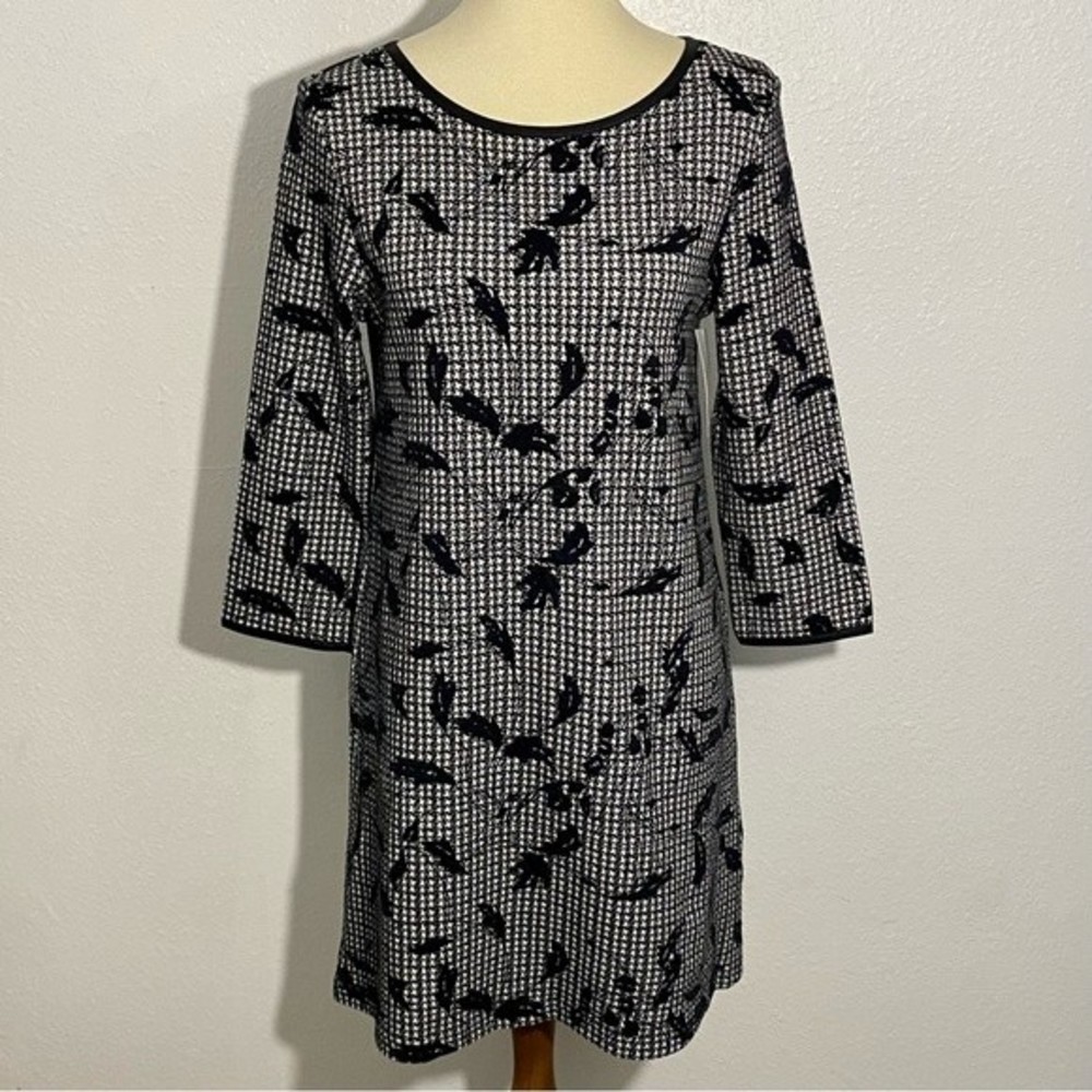 NEW ISLE by Melis Kozan Palace Shift Dress Women’s Size S Black White 3/4 Sleeve